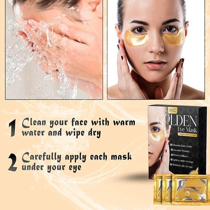 MC UNDER EYE PATCH(20PCS),MC GOLDEN EYE MASK,UNDER EYE CARE,FACIAL CARE,UNDER EYE COLLAGEN PATCH,COLLAGEN GEL PADS FOR MEN AND WOMEN., 1 Count (Pack of 20)-Velvo Beauty