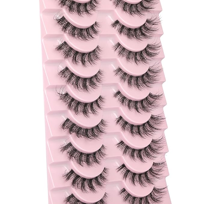 FANXITON Mink Lashes with Clear Band 15 MM 10 Pairs Cat-Eye Lashes Natural Look False Eyelashes Pack Wispy Eyelashes 3D Faux Mink Eyelashes-Velvo Beauty
