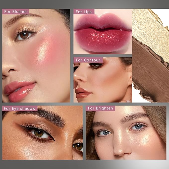 3Pcs Contour Highlighter Cream Blush Stick for Cheeks Eyes Lips Lightweight Dewy Finish Blush Stick Waterproof Long Lasting Contour Stick Trio Wand Face Makeup Set for Girls and Women (1+3+4)-Velvo Beauty