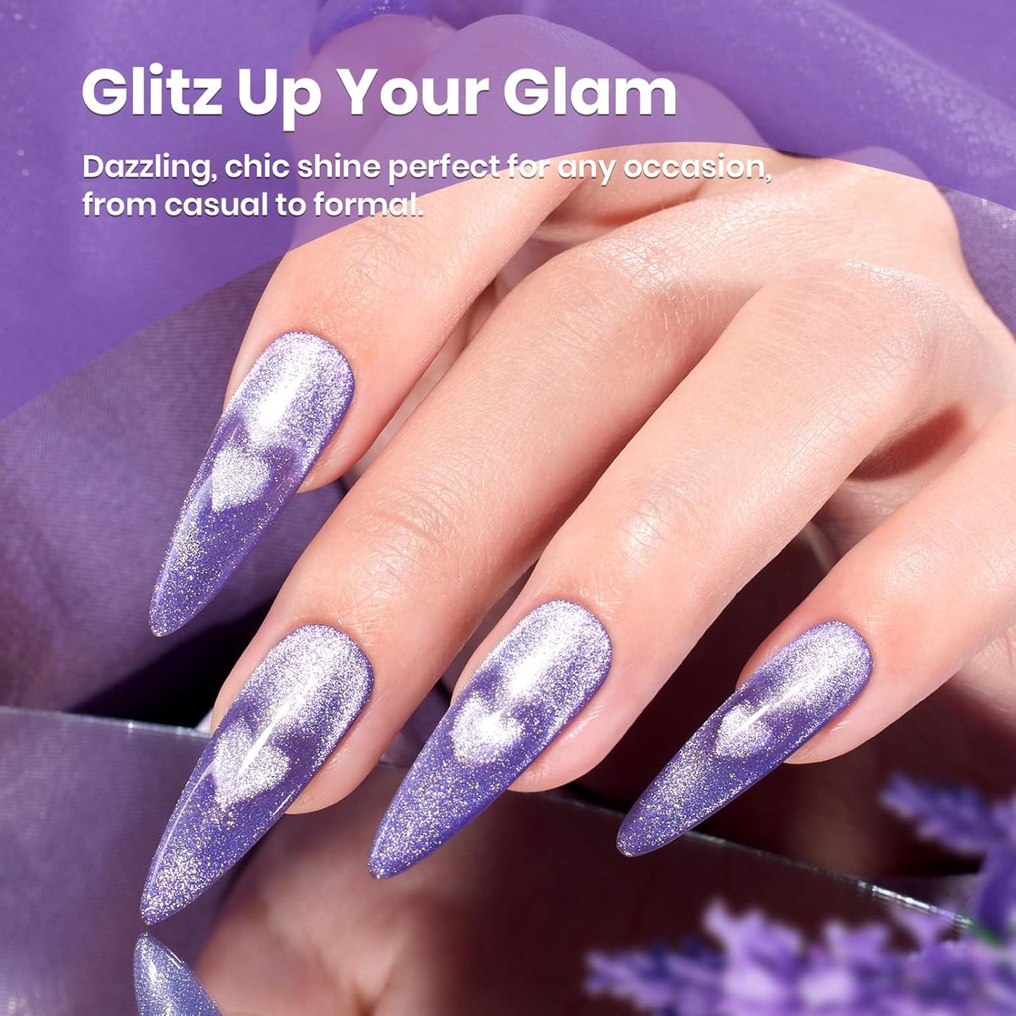 Beetles Purple Cat Eye Gel Polish, 15ML Purple Cat Eye Glitter Gel Polish with Magnet Soak Off UV Shimmer Velvet Gel Twilight Lavender Series French Nail Art Design Manicure Gifts for Women-Velvo Beauty