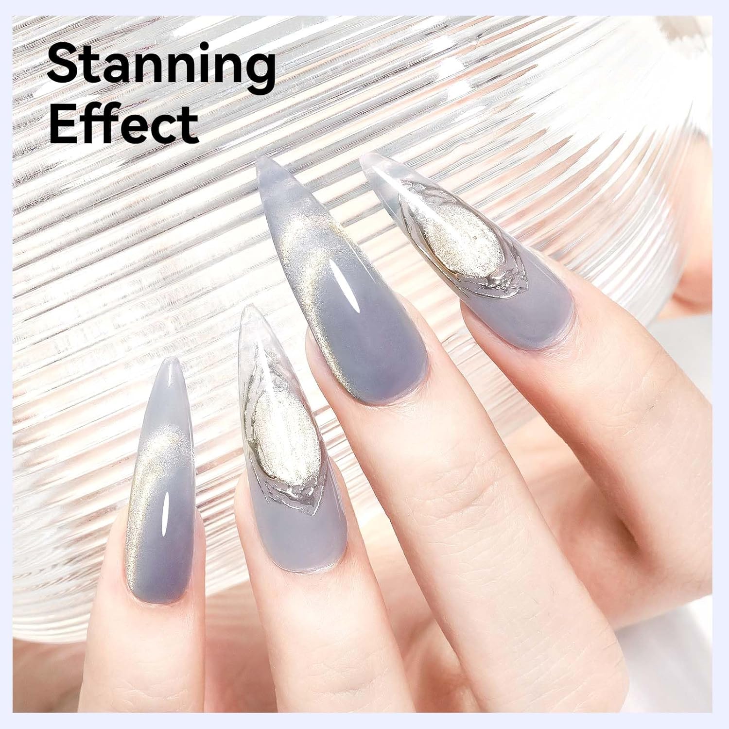 Silver Cat Eye Gel Nail Polish, Magnetic Nail Polish Glitter Holographic With Magnet Gold Shimmer Cateye Effect, UV Velvet Gel Nails Art Manicure Salon DIY Home, 12ML-Velvo Beauty