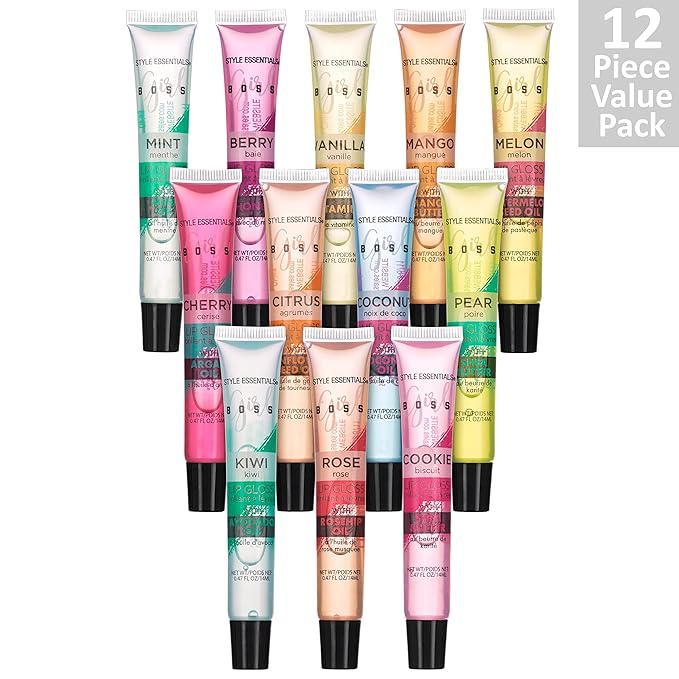 Expressions 12pc Lip Gloss Lip Oil Collection – Lip Gloss Tubes with Essential Oils, Moisturizing, Hydrating Lip Glosses, Lip Glow Oil, Hydrating Lip Balm-Velvo Beauty