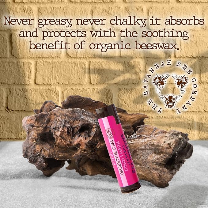 Savannah Bee Lip Balm Hanger 0.15 oz - Invigorating Mint Flavor - Natural Ingredients for Supple, Soft Lips - Convenient Hanger Design (.15 Oz, Wild Blackberry)-Velvo Beauty