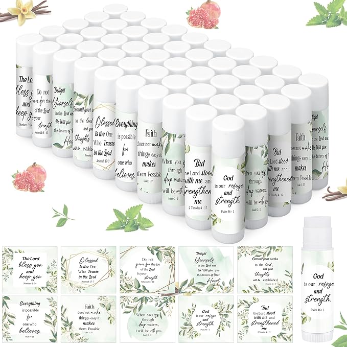 50 Pcs Bible Verse Lip Balm Bulk Christian Gift for Women Faith Religious Moisturizing Lip Care Product Stocking Stuffers with Inspirational Scripture Happy Moment Praise God for Friend-Velvo Beauty