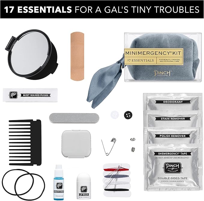 Pinch Provisions Velvet Minimergency Kit, for Her, Includes 17 Must-Have Emergency Essential Items, Compact, Multi-Functional Pouch, Gift for Parties and Birthdays-Velvo Beauty