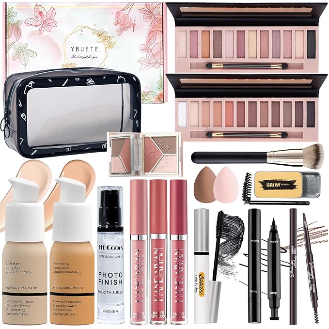Makeup Set Kit for Women Full Kit, Makeup Present for Women Teen Girl, Eyeshadow Foundation Face Primer Brush 3 in 1 Palette Lip Gloss, Eyebrow Soap Mascara Eyeliner cosmetic bag-Velvo Beauty