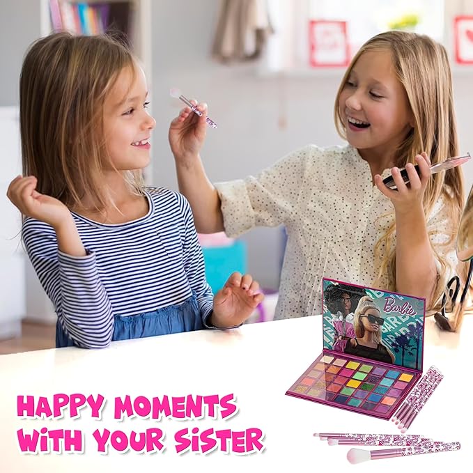 Barbie - Townley Girl 35-Well Eyeshadow Palette, Shimmery and Opaque Colors, Pigmented Blendable, 8 Application Brushes Non-Toxic 8+, Perfect for Parties, Sleepovers & Makeovers-Velvo Beauty