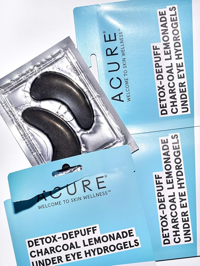 Acure Detox-Depuff Charcoal Lemonade Under Eye Hydrogels | 100% Vegan | For Oily to Normal & Acne Prone Skin | Charcoal, Lemon & Cucumber - Detoxies & De-Puffs Under Eye Area | 2 Single Use | 1 Count-Velvo Beauty
