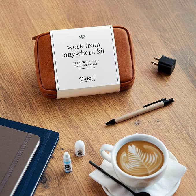 Pinch Provisions Work from Anywhere Kit, Includes 18 Essentials to Help You Stay on Task, Must-Have Essentials, Compact Multi-Functional Double-Pocket Vegan Leather Pouch-Velvo Beauty