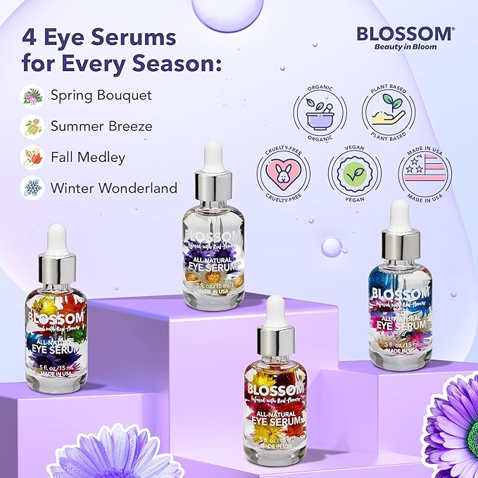 Blossom All Natural Organic Cruelty Free Moisturizing Eye Serum with Essential Oils, Infused with Real Flowers, Made in USA, 0.5 fl. oz., Fall Medley-Velvo Beauty