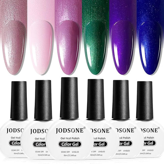 JODSONE 10ml Gel Nail Polish Set Glitter 6Colors Dark Green Glitter Pink Deep Blue Gel Polish Lacquer Glossy Art for Nail and Salon Need U V Lamp-Velvo Beauty