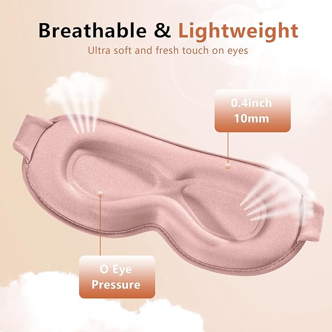 Sleep Mask for Side Sleeper Women Men, Eye Mask for Sleeping Light Blocking, 3D Contoured Cup Sleeping Mask, Soft Breathable Sleep Eye Mask with Adjustable Elastic Strap for Travel Pink-Velvo Beauty