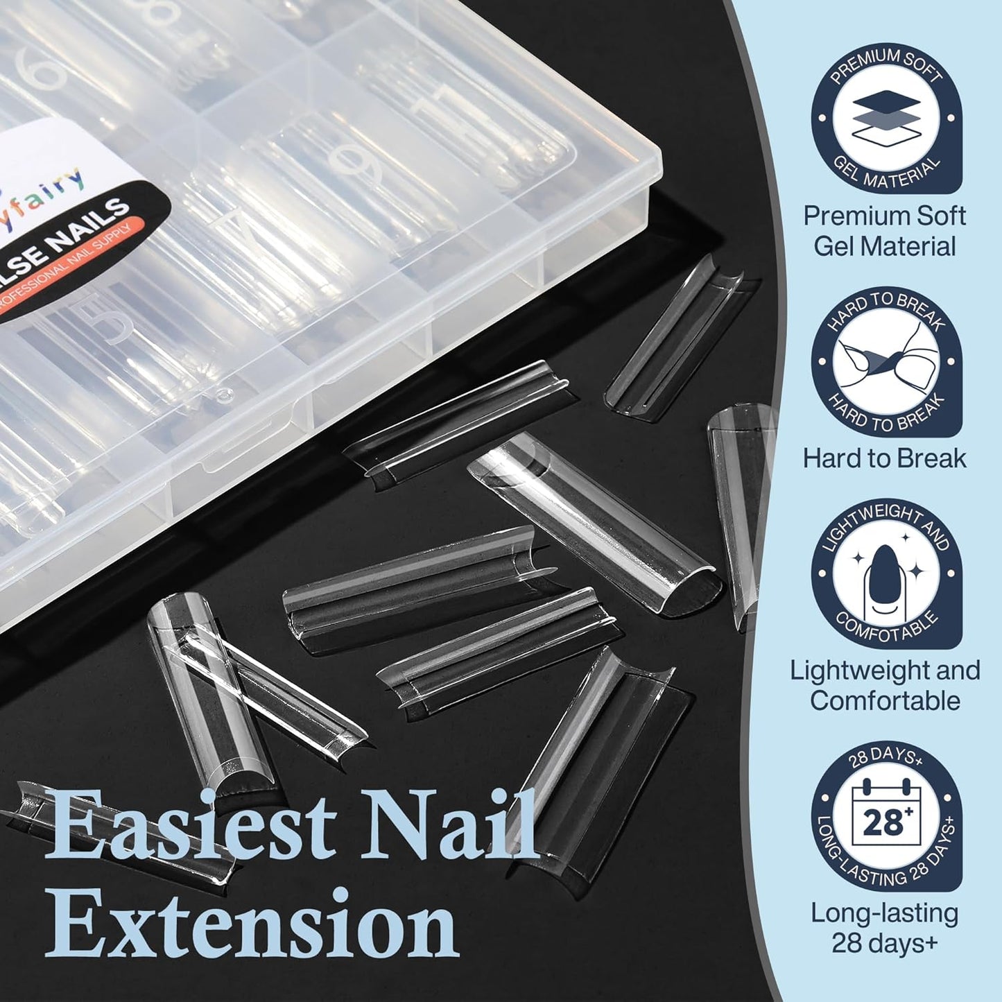 2XL Straight Square Nail Tips, No C Curve Gel Nail Tips Half Cover 240Pcs Extra Long Gel Tips Acrylic False Nail Tips Tapered Square Press On Nails For Nail Salons Home DIY 12 Sizes-Velvo Beauty