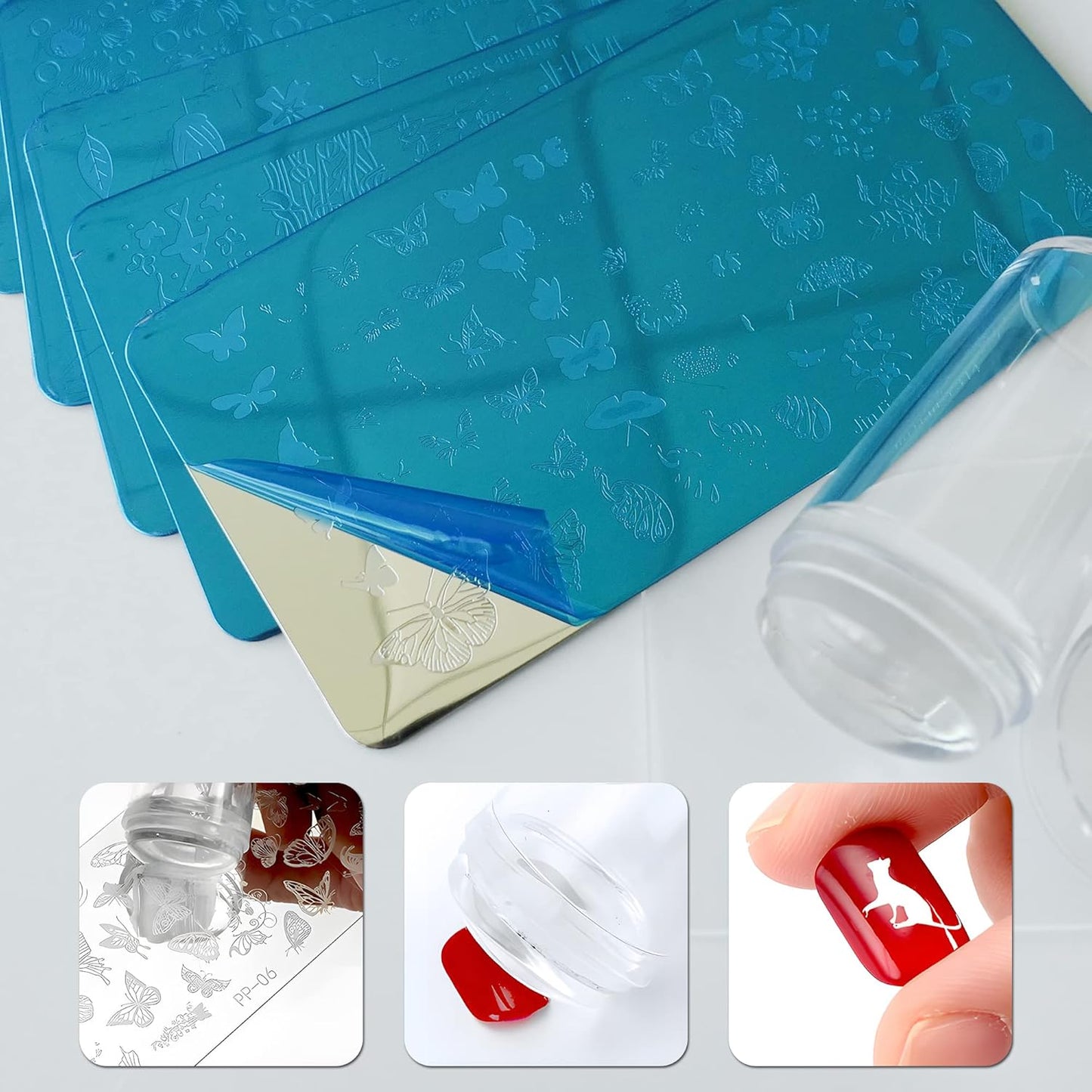 AddFavor Nail Stamper Kit - 6pcs Flower Lace Vine Stamping Plates with Silicone Stamper, Scraper & DIY Manicure Stencils-Velvo Beauty