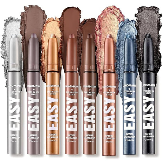 LANGMANNI Eyeshadow Stick,8 PCS Waterproof Multi-Color Eyeshadow Pen Set,Creamy Long-Lasting Eye Makeup Kit,Natural & Shimmer Shades Contour Stick,Perfect Gifts For Women (#F-8 Colors)-Velvo Beauty