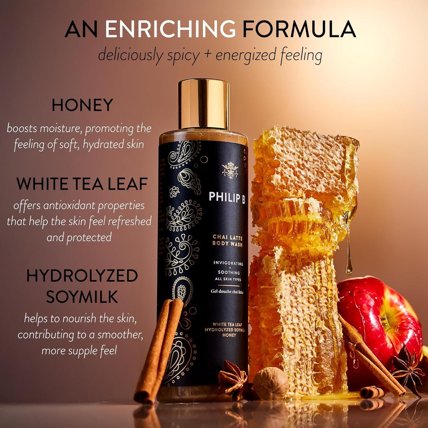 PHILIP B Chai Latte Body Wash 11.5 Fl Oz (340mL) - Invigorating + Soothing, Formulated with White Tea Leaf, Hydrolyzed Soymilk & Honey, for All Skin Types-Velvo Beauty