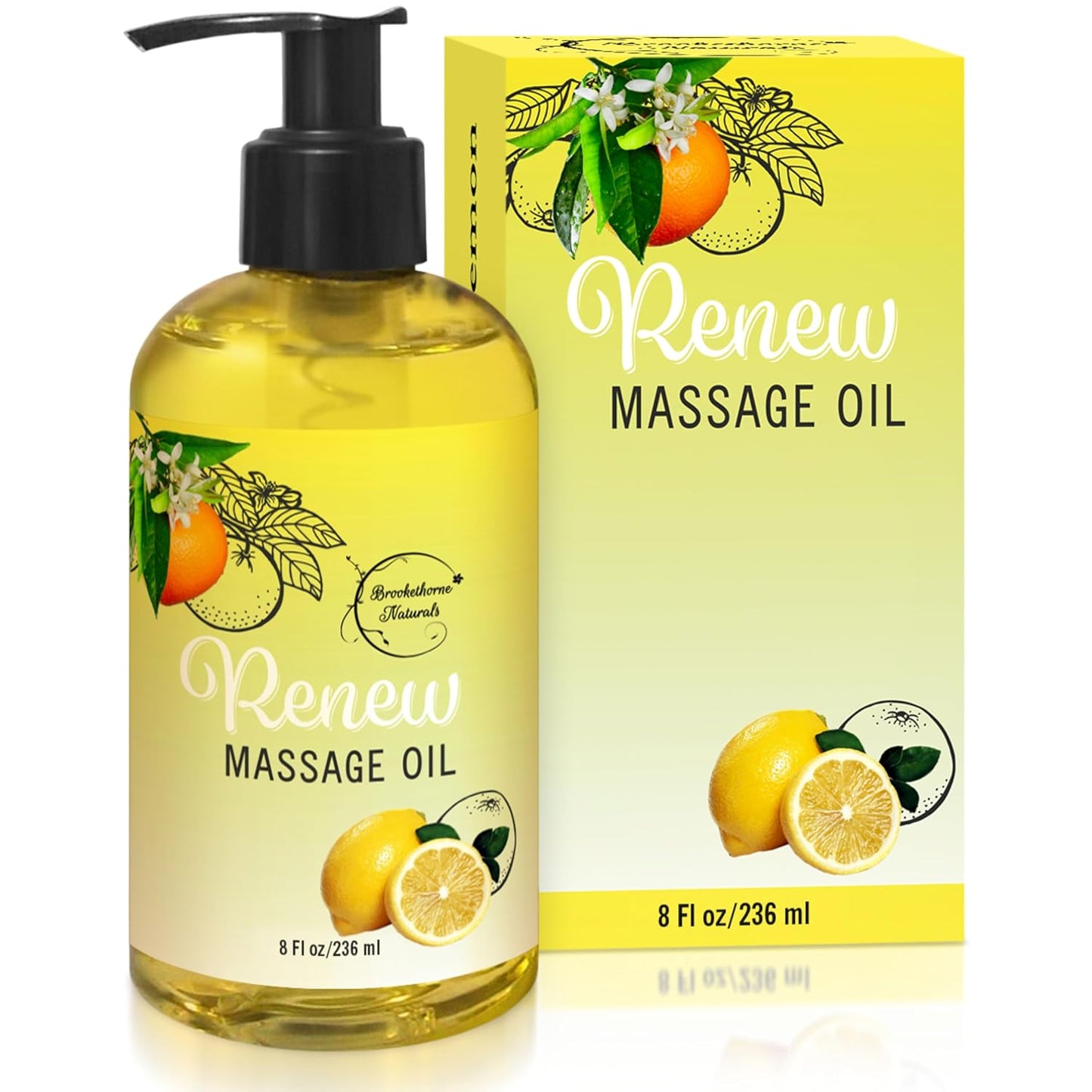 Renew Massage Oil with Orange, Lemon & Peppermint Essential Oils - Great for Massage Therapy or Home use. Ideal for Full Body – with Almond, Grapeseed & Jojoba – by Brookethorne Naturals-Velvo Beauty