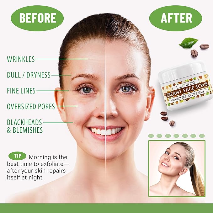 LILY SADO LILY SADO Cocoa & Coffee Creamy Face Scrub - Best Exfoliating VEGAN Facial Cleanser for Women & Men - Natural Face Wash Exfoliates & Energizes Skin, Treats Acne & Reduces Pore Size - 4 oz-Velvo Beauty