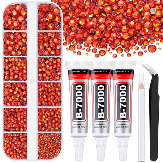 6000Pcs Resin Rhinestones for Bedazzling with 3Pcs B7000 Jewelry Glue, 1 Box Red Zircon Flatback Rhinestones for Crafting Crafts DIY, Crystals Gems for Clothing Shoes Tumblers Nail Art Makeup-Velvo Beauty