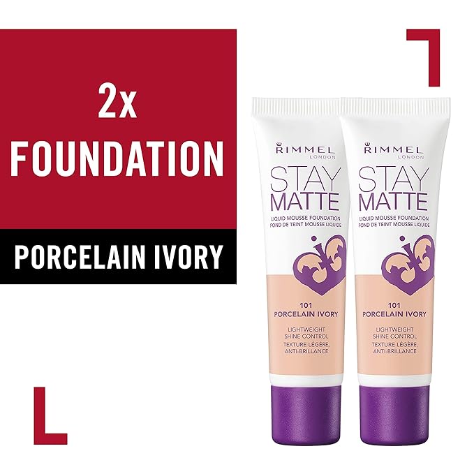 Rimmel, Stay Matte Foundation, Porcelain Ivory , 2 Count (Pack of 1)-Velvo Beauty