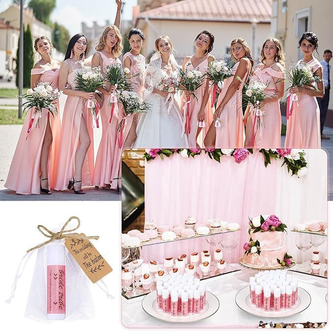 50 Set Bridal Shower Lip Balm Gifts Bulk Wedding Bridal Shower Lip Balms Gifts with 50 Organza Bag 50 Thank Tag Bridal Shower Favors Bridesmaid Proposal Stuffer for Bachelorette Party Supplies-Velvo Beauty
