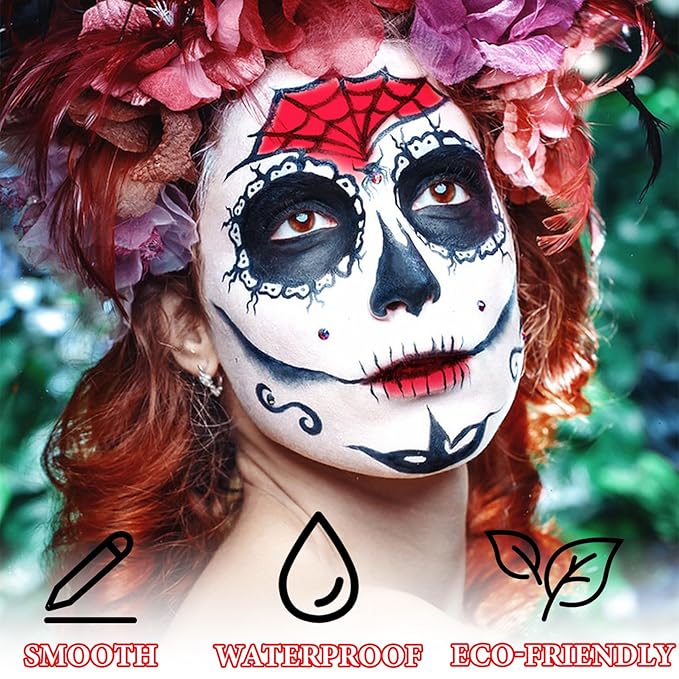 3 Pcs Halloween Face Paint Special Effects Makeup Kit,Water-based Black White Red Face Body Paint,Clown Cosplay SFX Joker Zombie White Makeup Professional Face Painting Kit for Adult-Velvo Beauty