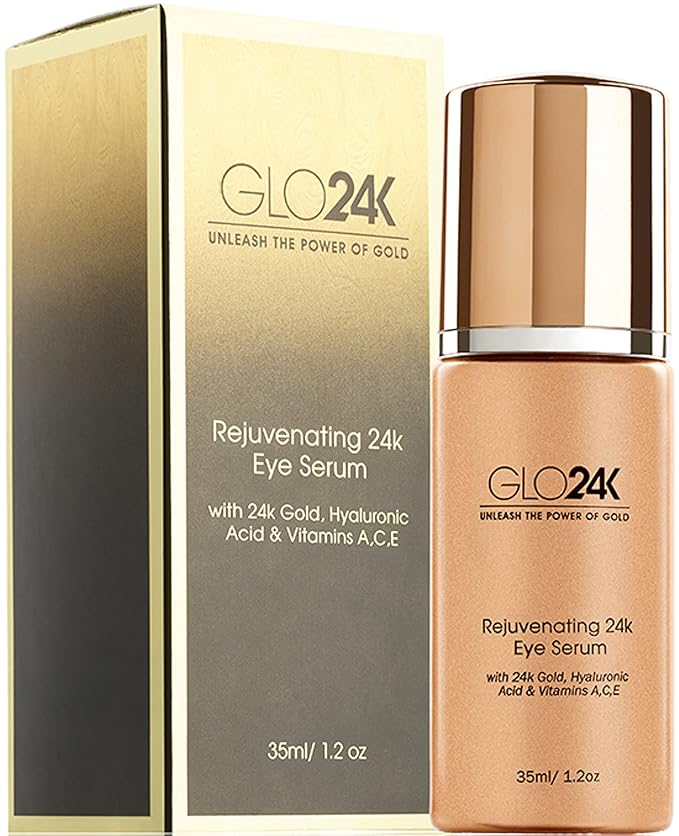 GLO24K Eye Serum with 24k Gold, Hyaluronic Acid, and Vitamins A,C,E. Potent Formula for the delicate skin around the eyes.-Velvo Beauty