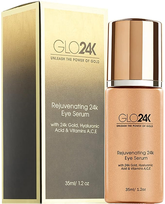 GLO24K Eye Serum with 24k Gold, Hyaluronic Acid, and Vitamins A,C,E. Potent Formula for the delicate skin around the eyes.-Velvo Beauty
