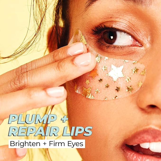 Lip Mask and Collagen Eye Pad Gift Set, Best of Lips & Eyes - 4 Piece Set, Plump & Repair Lip Masks, Brighten & Firm Vegan Collagen Eye Pads - Anti Aging Beauty Facial Masks - Free from Parabens-Velvo Beauty