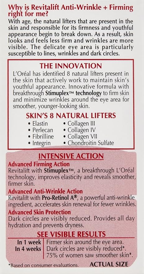 L'Oreal Paris RevitaLift Anti Wrinkle + Firming Eye Cream, 0.5 Ounce (Pack of 2)-Velvo Beauty