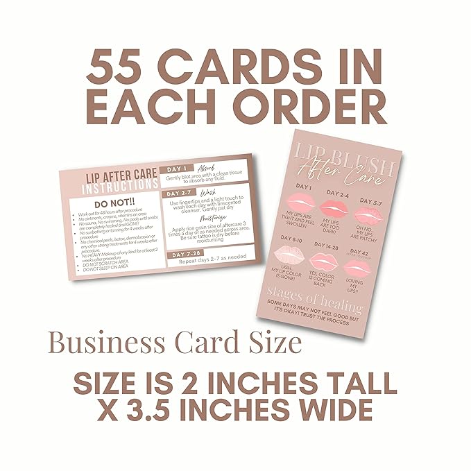 Lip Blush Aftercare Instruction Cards | 55 Pack | 2x3.5” inch Business Card Size | Lip Blush Supplies-Velvo Beauty