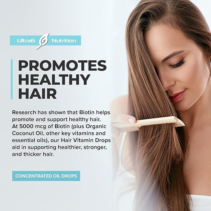 Liquid Biotin with Hair Vitamins - Vitamin C, E, B6 & Organic Coconut Oil - Liquid Biotin for Hair, Skin, Nails and Immunity Support-Velvo Beauty