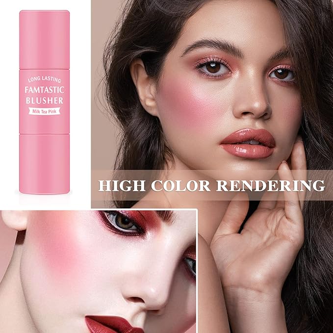 Cream Blush Stick with Brush,Waterproof Multi Cream Makeup Stick,Lightweight,Long-lasting,2 in 1 Multi Blush for Cheeks & Lip Tint & Eyeshadow Makeup(#01 Milk Tea Pink)-Velvo Beauty