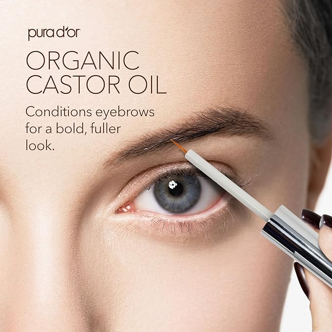 PURA D'OR 4 Oz ORGANIC Castor Oil - 100% Pure USDA Certified Cold Pressed, Hexane Free Eyelash & Eyebrow Serum - For Fuller, Thicker Lashes & Brows - Skin & Hair-Velvo Beauty