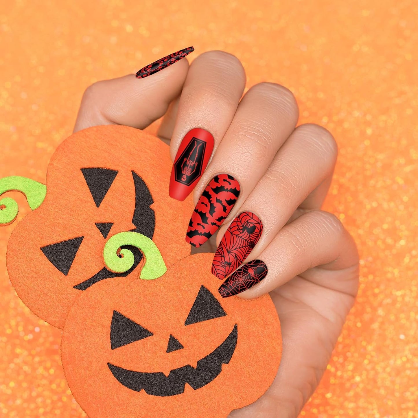 2Pcs Halloween Nail Art Stamping Plate Kit Skull Bat Witch Pumpkin Design Nail Art Plate for Holiday DIY Print Manicure Salon-Velvo Beauty