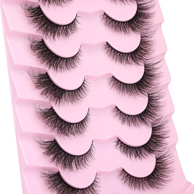 False Lashes Natural Look Faux Mink Eyelashes Wispy Fox Eye Lashes That Look Like Extensions 3D Mink Lashes Natural Strip Lashes Pack 7 Pairs-Velvo Beauty