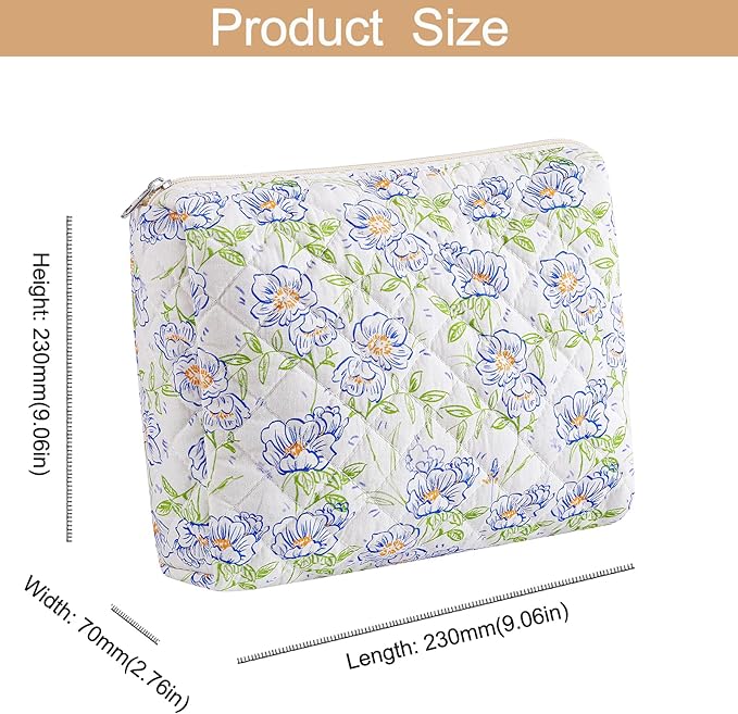 Makeup Bag Travel Cosmetic Bag for Women Girls, Zipper Make Up Pouch, Floral Flowers Toiletry Organizer Makeup, Portable Storage Bag, Cosmetic Travel Cloth Bag (L/Large Blue Flowers)-Velvo Beauty