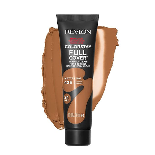 Revlon ColorStay Full Cover Longwear Matte Foundation, Heat & Sweat Resistant Lightweight Face Makeup, Caramel (425), 1.0 oz-Velvo Beauty
