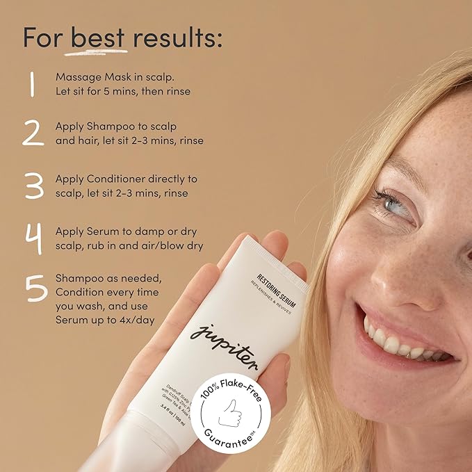 Jupiter Oil Control & Exfoliation Bundle, Anti-Dandruff Shampoo, Conditioner, Restoring Serum, & Purifying Mask for Women & Men, Dermatologist-Formulated for Flaky, Itchy, Oily, & Dry Scalp-Velvo Beauty