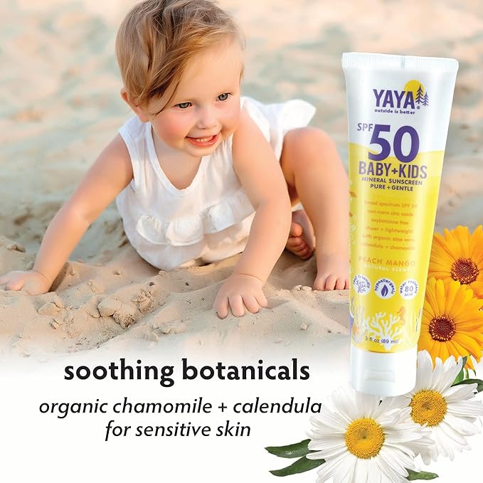 YAYA ORGANICS Baby + Kids Mineral Sunscreen Lotion, SPF 50, Reef-Friendly, Non-Nano Zinc Oxide, Water-Resistant, Hypoallergenic, Pure + Gentle for delicate skin, 3 oz-Velvo Beauty