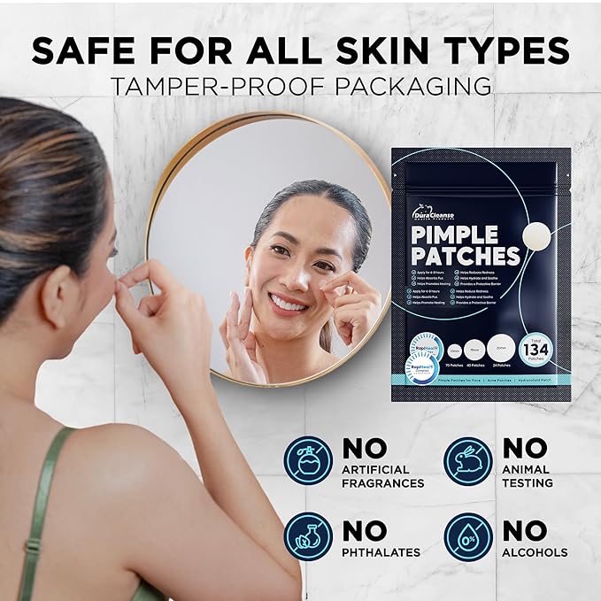 Pimple Patches for Face - 134 Count Hydrocolloid Acne Patches - Zit, Blemish, Cystic Acne Dots & Dark Spot Treatment - Invisible Clear Pimple Patch Stickers for Forehead, Chin, Nose, 3 Sizes (S, M, L)-Velvo Beauty