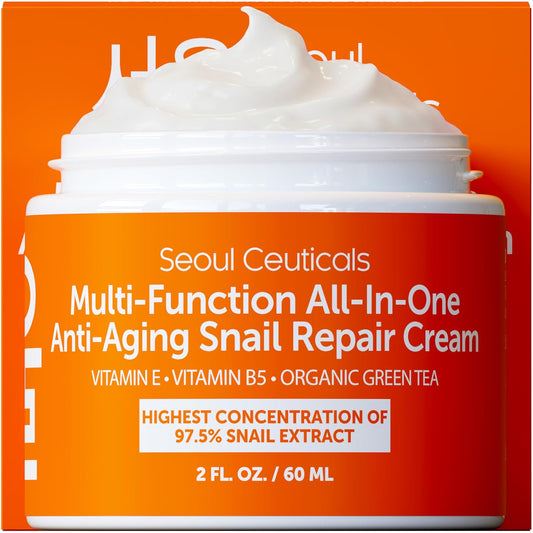 SeoulCeuticals Korean Skin Care 97.5% Snail Mucin Moisturizer Cream - K Beauty Skincare Day & Night Snail Repair Cream Filtrate Cruelty Free 2oz-Velvo Beauty
