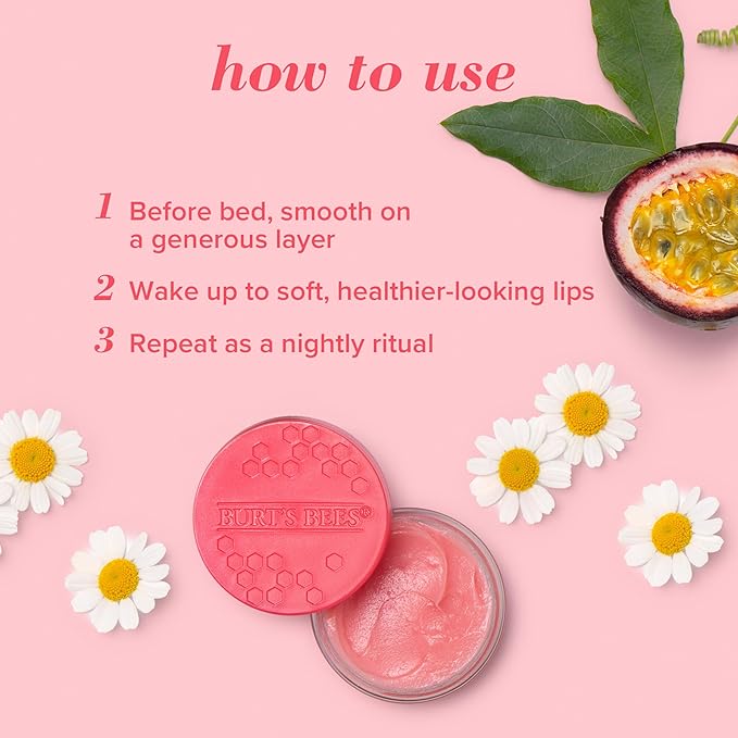 Burt's Bees Lip Mask Set- Overnight Intensive Treatment Revives & Nourishes for All Day Hydration, College Back to School Dorm Essentials, Passion Fruit & Chamomile, Sweet Mint & Lemon Sorbet-Velvo Beauty