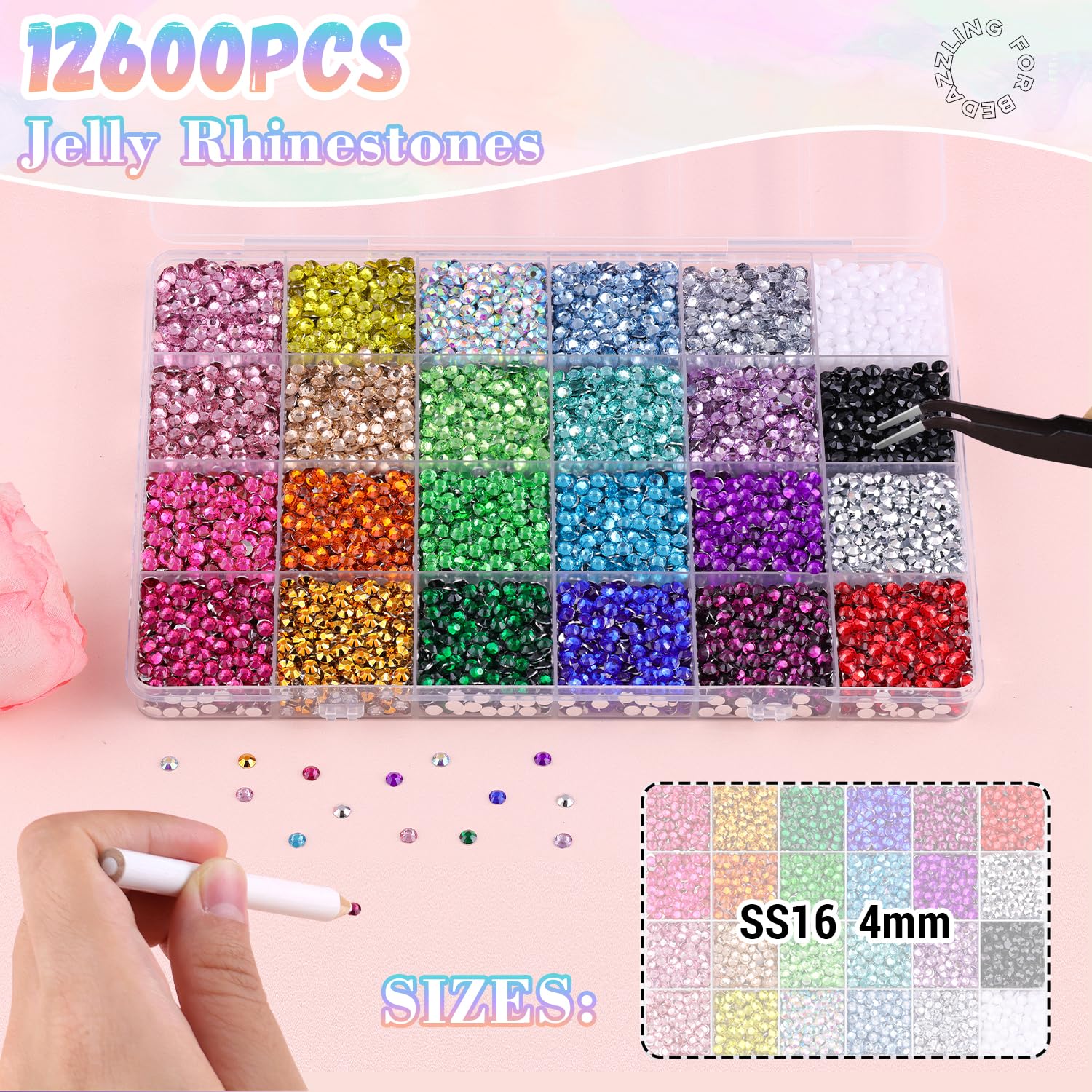 12600Pcs Resin Rhinestones with 3Pcs B7000 Jewelry Glue for Crafting, Multicolors 4mm Non Hotfix Flatback Gems, Bedazzling Crystal for DIY Crafts Clothing Tumblers Mugs Shoes Fabric Decor Nail Art-Velvo Beauty