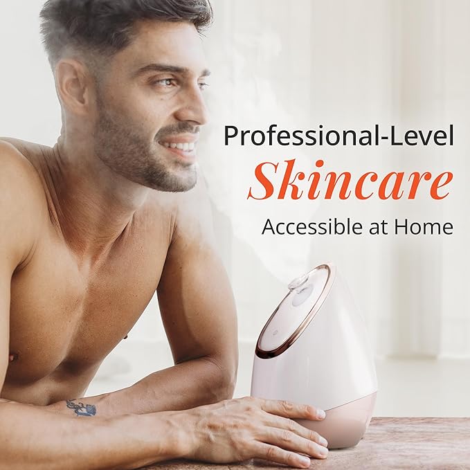 Vanity Planet Aira Ionic Facial Steamer (Rose Gold) - Pore Cleaner That Detoxifies, Cleanses and Moisturizes - Adjustable Nozzle, Water Tank with 3 Essential Oil Baskets-Velvo Beauty