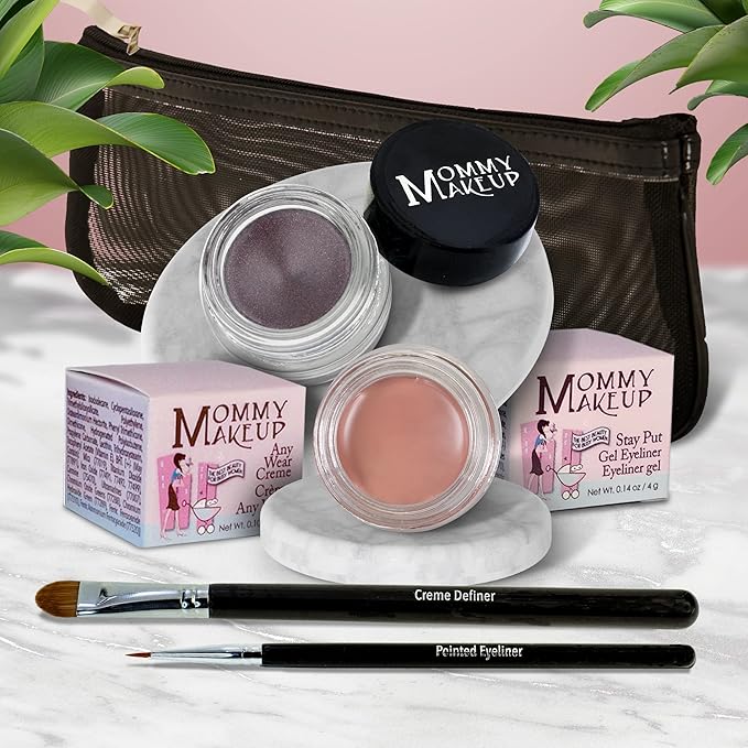 The Everlasting Eye 5 Piece Waterproof Makeup Set. Gel Eyeliner, Creme Eyeshadow, 2 brushes and Mesh Bag. Paraben-free, Talc-free, Cruelty-free. Anna/Black Orchid 1208-Velvo Beauty