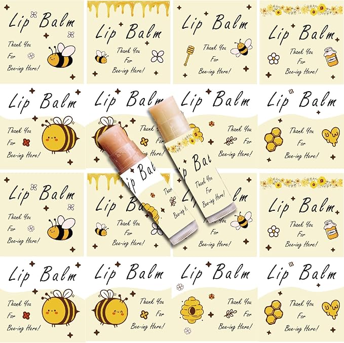 CRASPIRE 80Pcs 8 Styles Labels for Lip Balm Coated Paper Paster Honey Bee Square Tubes Lip Balm Labels Stickers Natural Homemade Self-Adhesive Stickers Logo for Containers Cosmetics Lipsticks-Velvo Beauty