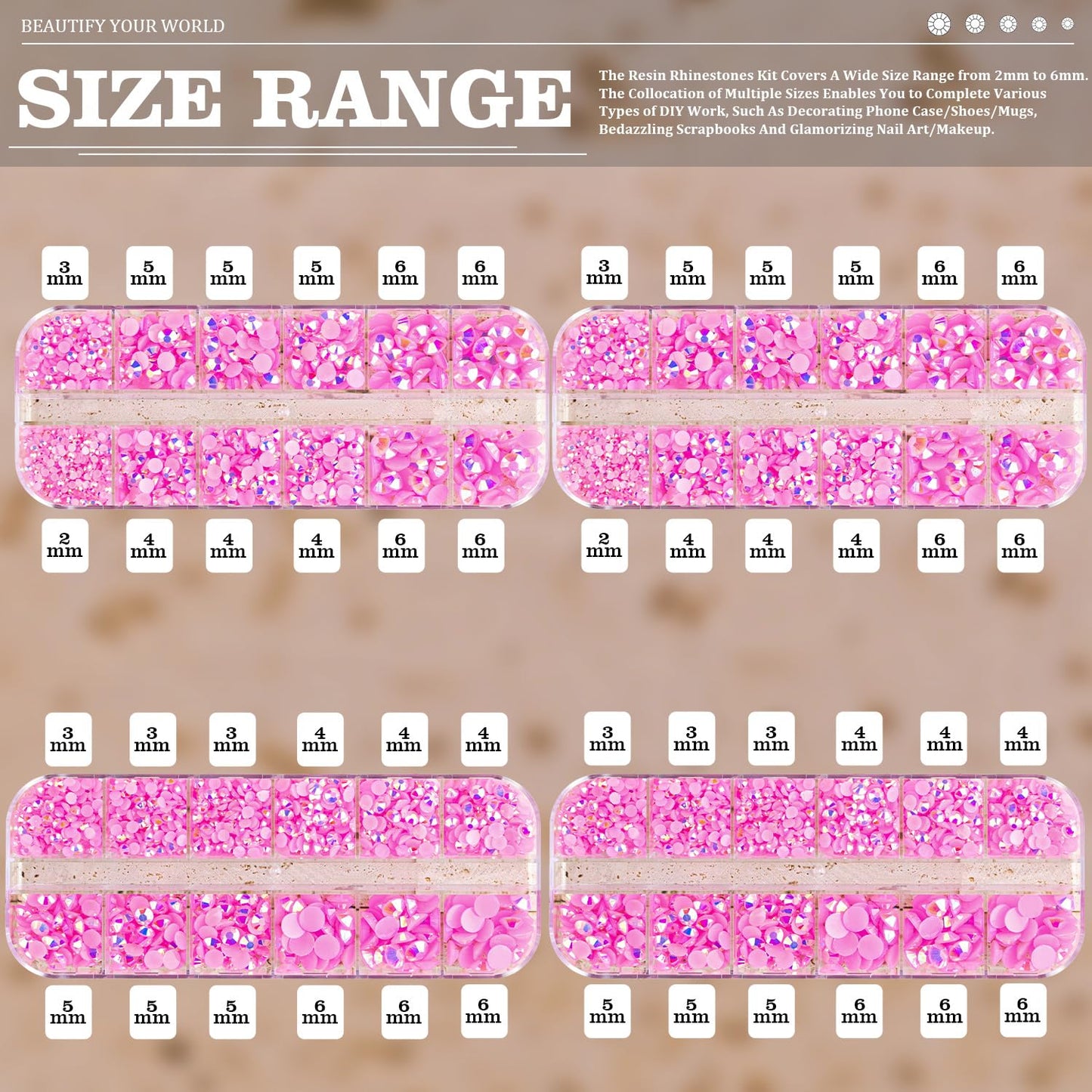 7000PCS Resin Rhinestones with Tweezers for Crafting, 2/3/4/5/6mm Flatback Jelly Rhinestones, 4 Box Pink AB Non Hotfix Crystal Gems for DIY Crafts Mugs Tumblers Clothes Makeup Nail-Velvo Beauty