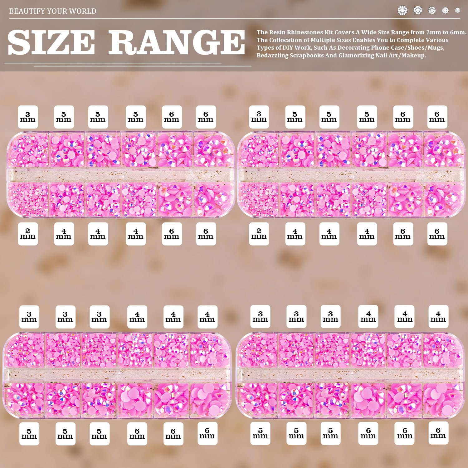7000PCS Resin Rhinestones with Tweezers for Crafting, 2/3/4/5/6mm Flatback Jelly Rhinestones, 4 Box Pink AB Non Hotfix Crystal Gems for DIY Crafts Mugs Tumblers Clothes Makeup Nail-Velvo Beauty