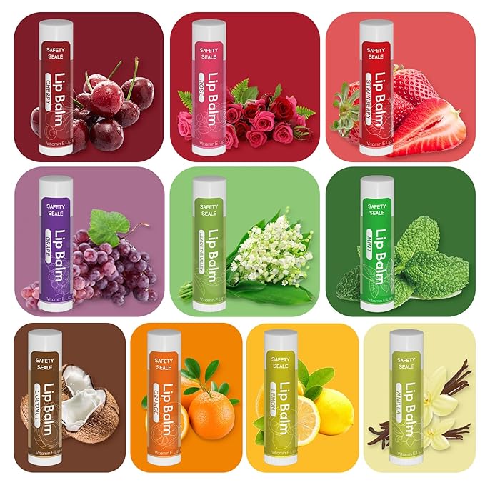 20 Pack Natural Lip Balm Bulk with Vitamin E and Coconut Oil Valentine's Day best choice - Moisturizing, Soothing, and Repairing Dry and Chapped Lips - 10 Flavors - Non-GMO-Velvo Beauty